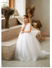 White Lace Tulle Wedding Flower Girl Dress